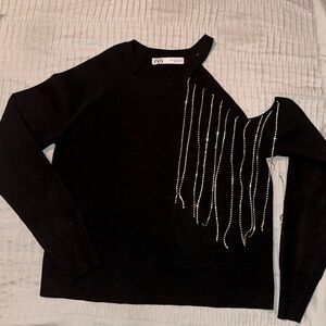 Zara Knit One Shoulder Rhinestone Top